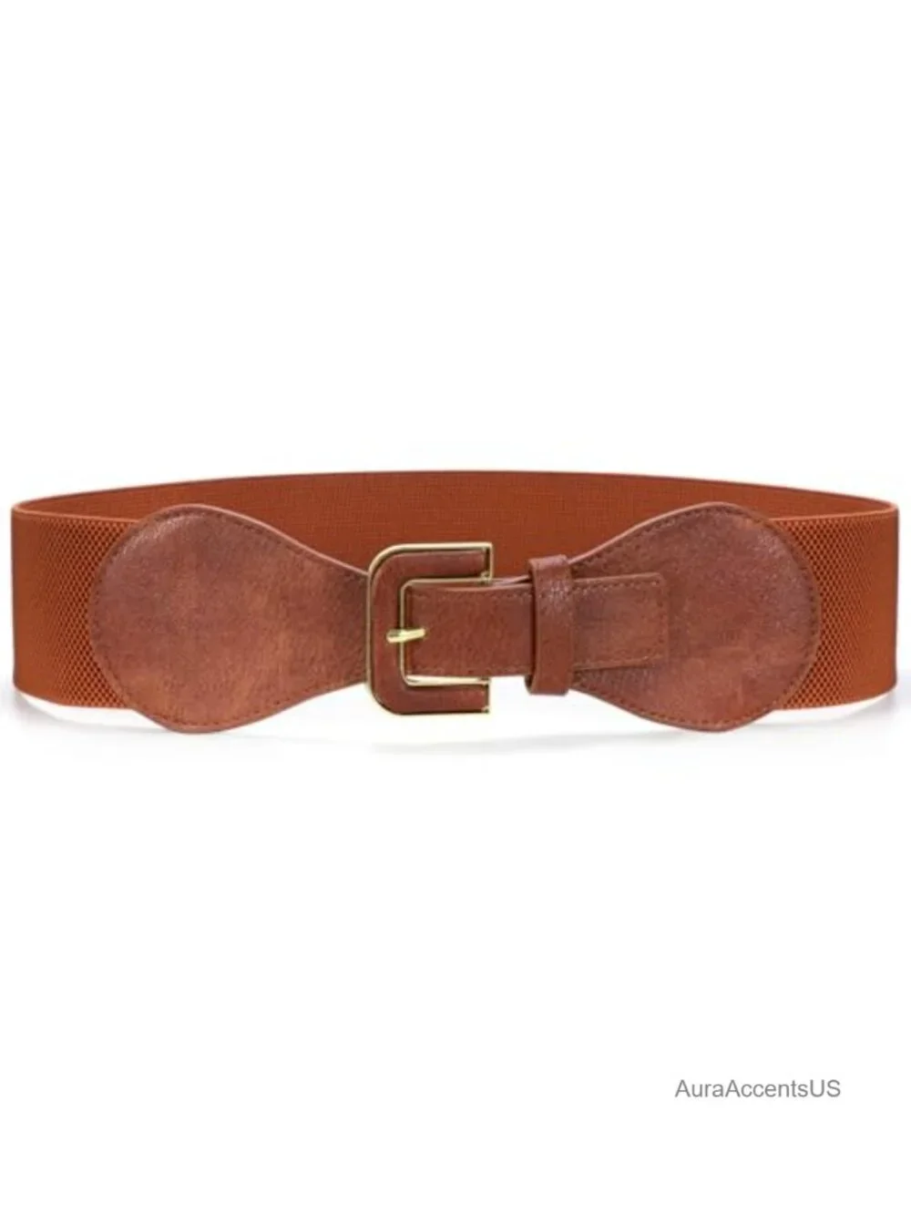 Wide Waist Belt with Gold Buckle Faux Leather Elastic Chunky Dress Belt